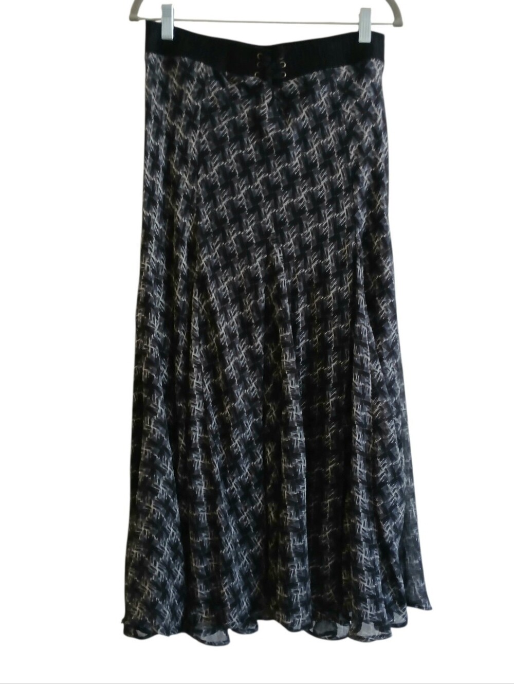 LAPIS Grunge Fishtail Maxi Skirt Women's XL Black White Check Lace Up Goth